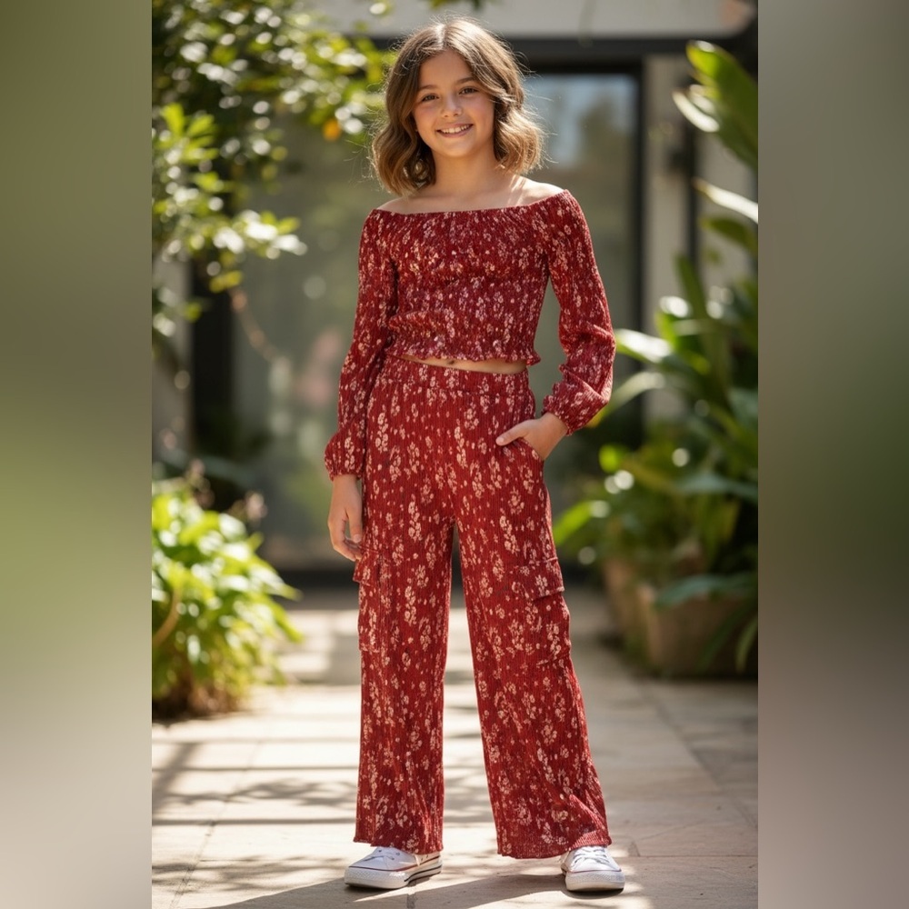 Speechless Kids Girls Fall Outfit Set 2PC Floral Pants Long Sleeve Top M/10 NWT